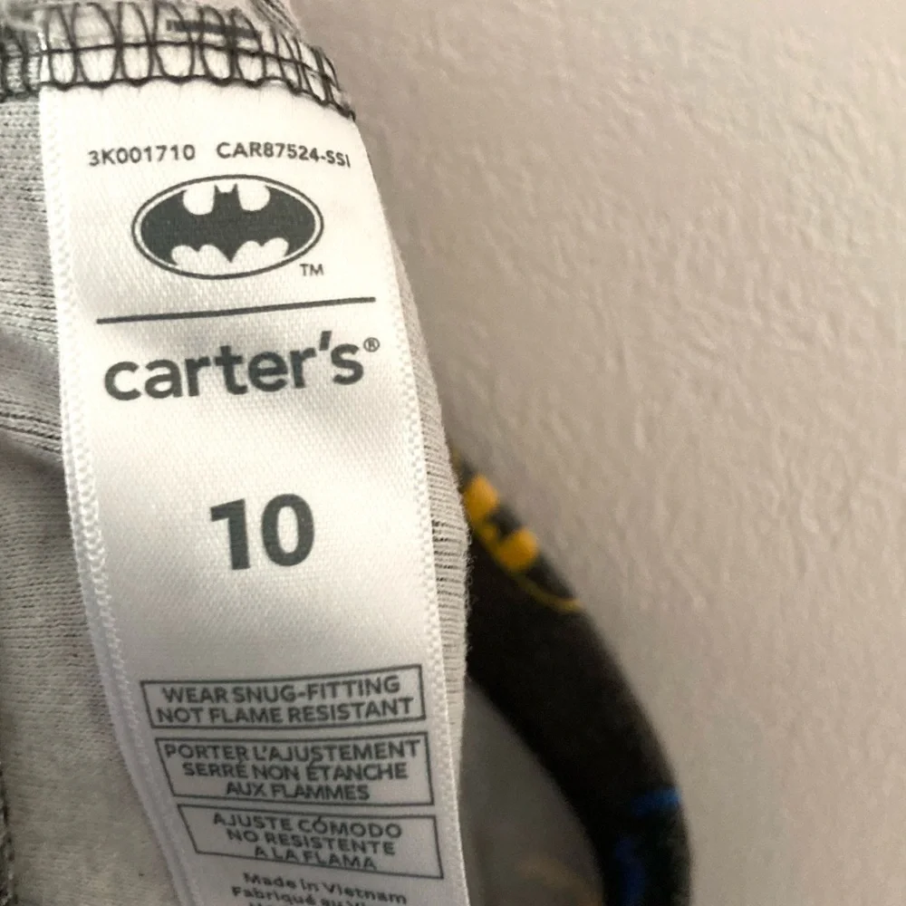 Carters 2-Piece Batman Snug Fit Cotton Pajamas Size 10
